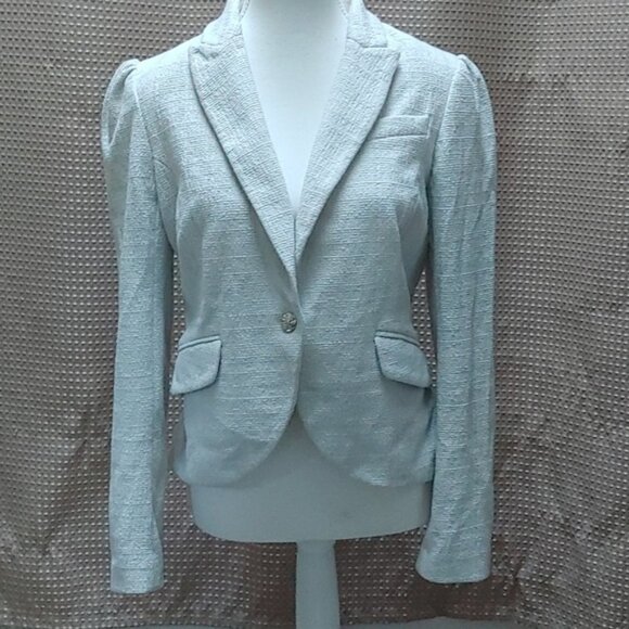 BELLE VERE off white suit blazer long sleeves button fake pockets size S - Picture 1 of 9